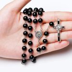 Catholic Black Rosary Beads Necklace – Long Cross Pendant Religious Jewelry for Men & Women