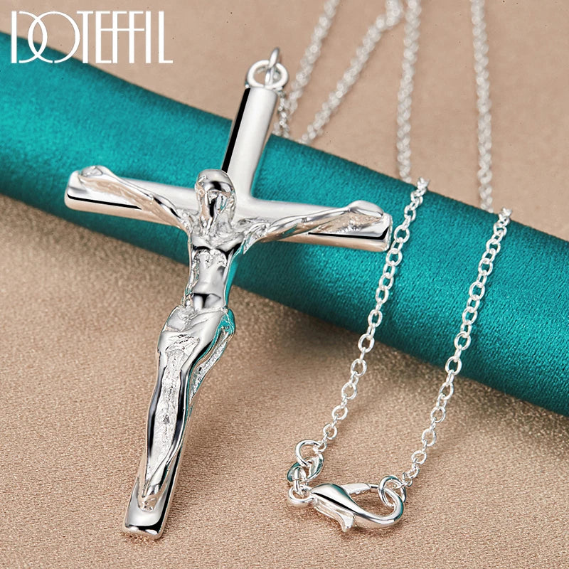 DOTEFFIL 925 Sterling Silver Jesus Cross Pendant Necklace – Multiple Chain Lengths for Men & Women - Image 6