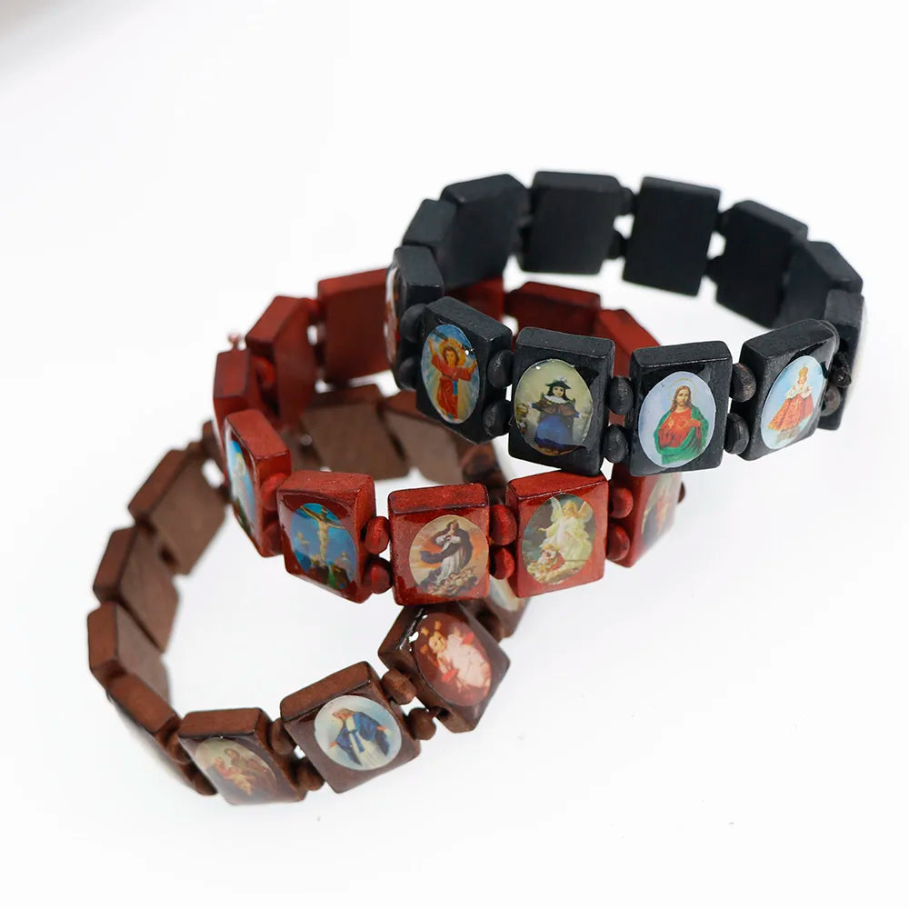 3-Color Saints Wooden Rosary Bracelet – Religious Fashion Jewelry for Women - Image 3