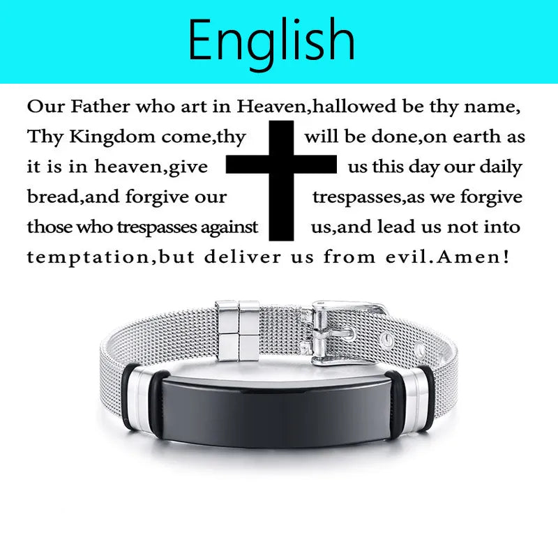 Multilingual Bible Prayer Stainless Steel Bracelet – Christian Jewelry for Men - Image 16