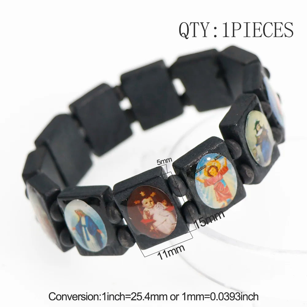 3-Color Saints Wooden Rosary Bracelet – Religious Fashion Jewelry for Women - Image 9