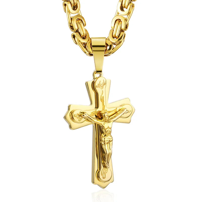 Diyalo Religious Jesus Cross Necklace – Men’s Stainless Steel Crucifix with Byzantine Chain - Image 6