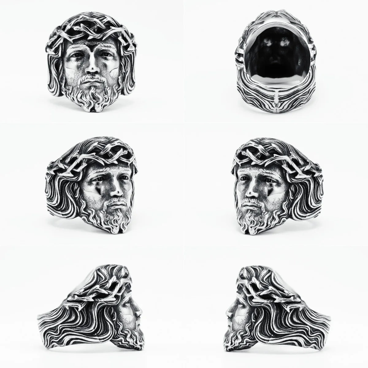 316L Stainless Steel Menโs Christian Jesus Face Ring - Image 6