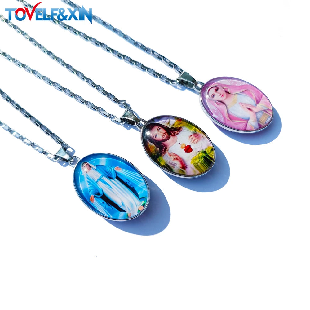 Jesus & Maria Double-Sided Pendant Necklace – Stainless Steel Christian Jewelry Gift - Image 2