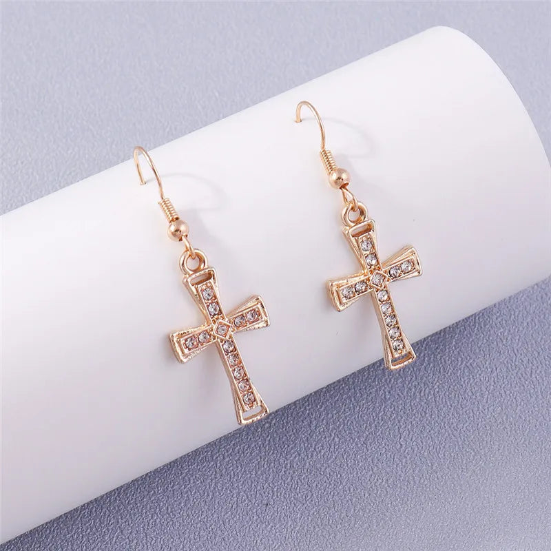 Fashion Zircon Crystal Cross Earrings – Gothic Punk Crucifix Dangle Jewelry for Men & Women - Image 29