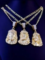 Hip Hop Punk Style Jesus Head Pendant Necklace – Gold Plated Figaro Chain for Men & Women
