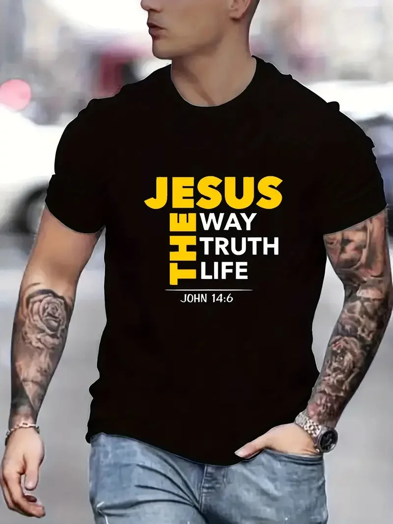 Jesus Print T-Shirt – Casual Short Sleeve Tee for Men, All-Season Comfort