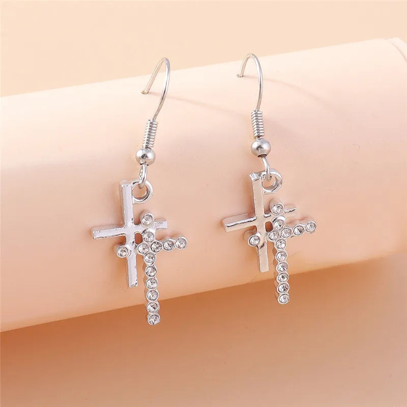 Fashion Zircon Crystal Cross Earrings – Gothic Punk Crucifix Dangle Jewelry for Men & Women - Image 20