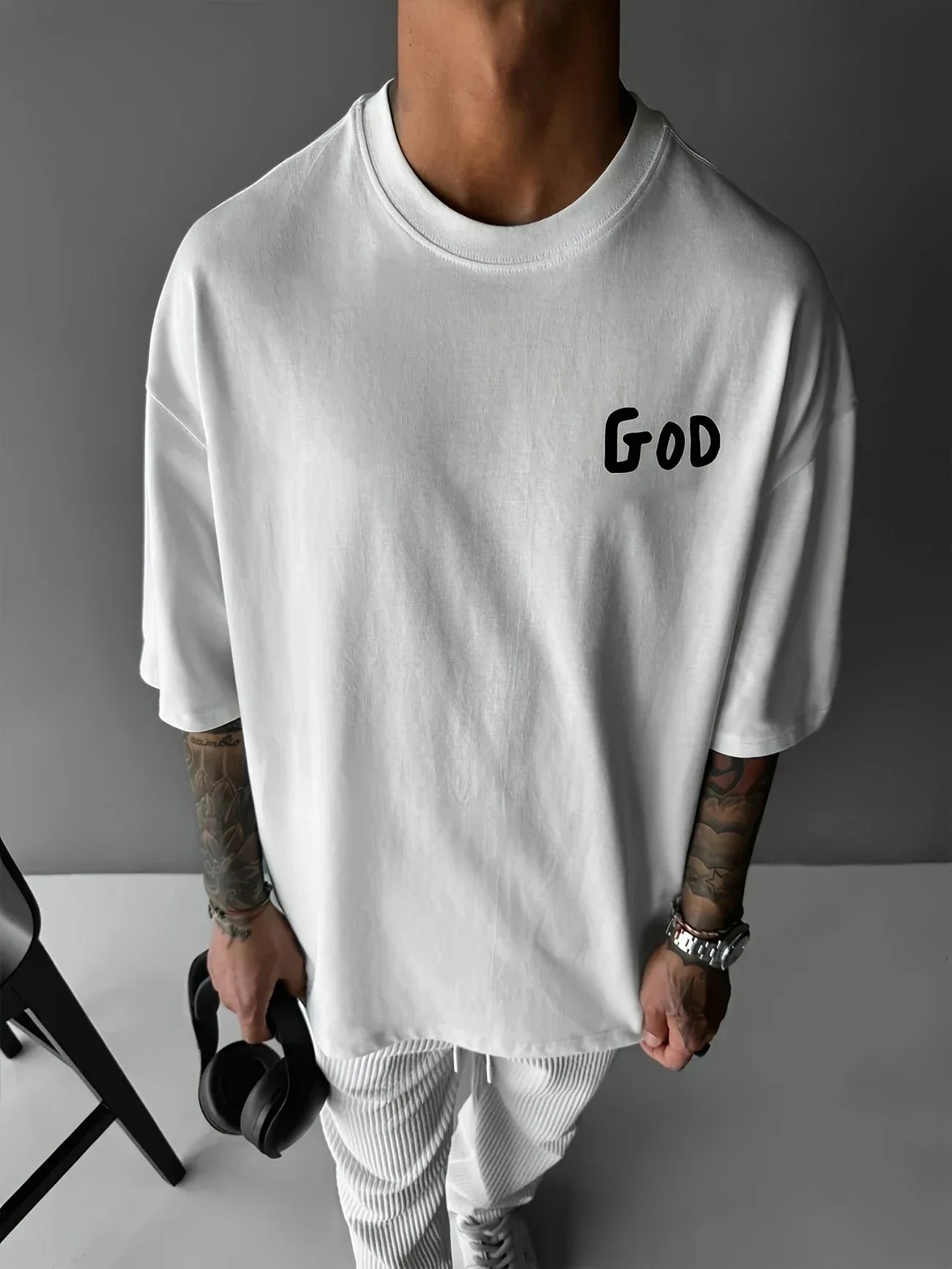 Christian "God" Print T-Shirt – 100% Cotton Casual Faith Tee for Men - Image 2