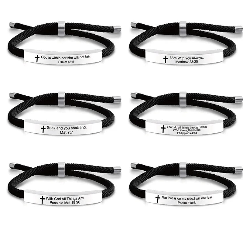 Cross Jesus Scripture Quote Bracelet – Engraved Bible Verse Stainless Steel Wristband