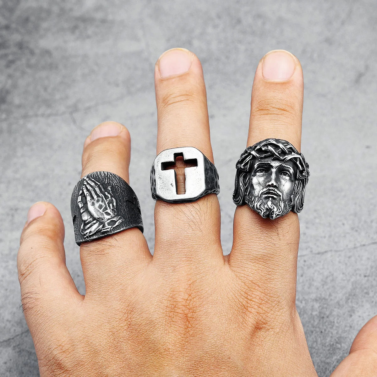 316L Stainless Steel Menโs Christian Jesus Face Ring - Image 4