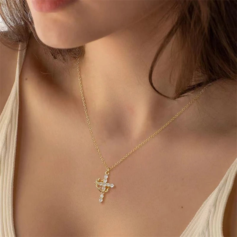 Exquisite Zircon Cross Pendant Necklace – Elegant Christian Jewelry Gift - Image 2