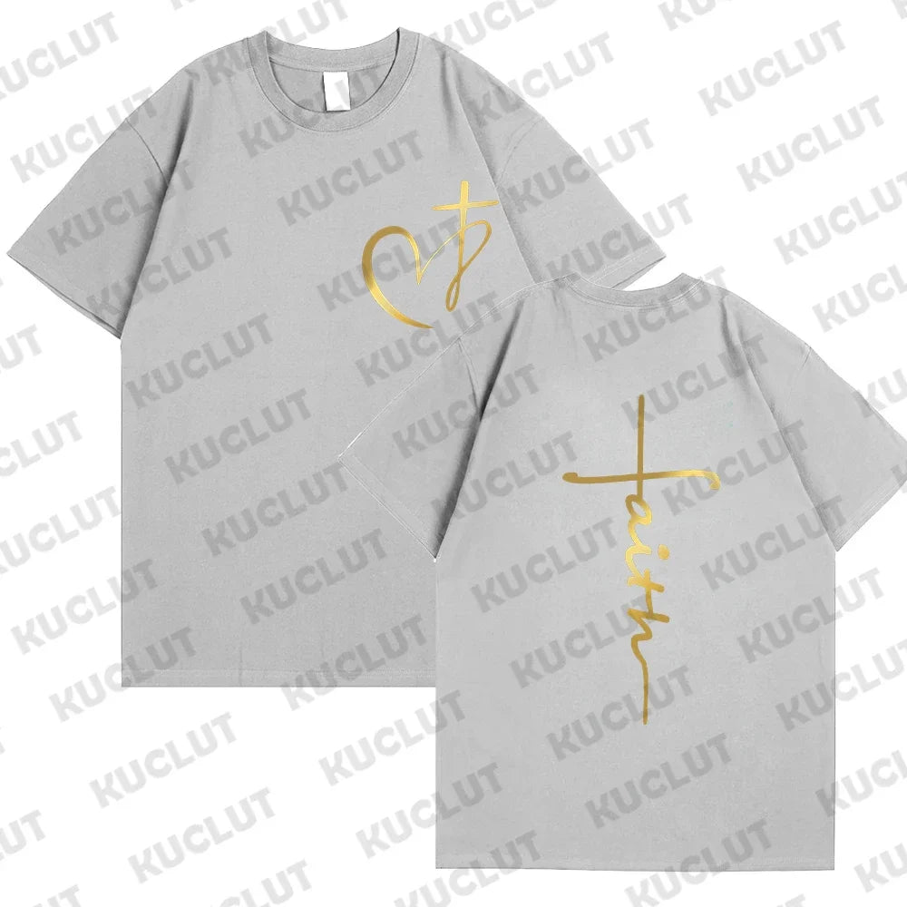 Heart Cross Print Christian T-Shirt - Image 20