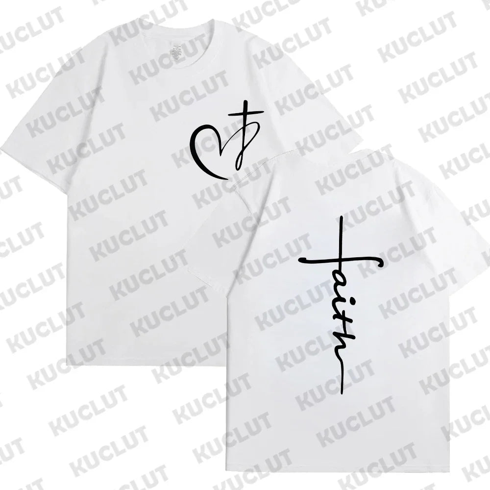Heart Cross Print Christian T-Shirt – Men’s Oversized Faith Tee for Summer - Image 8