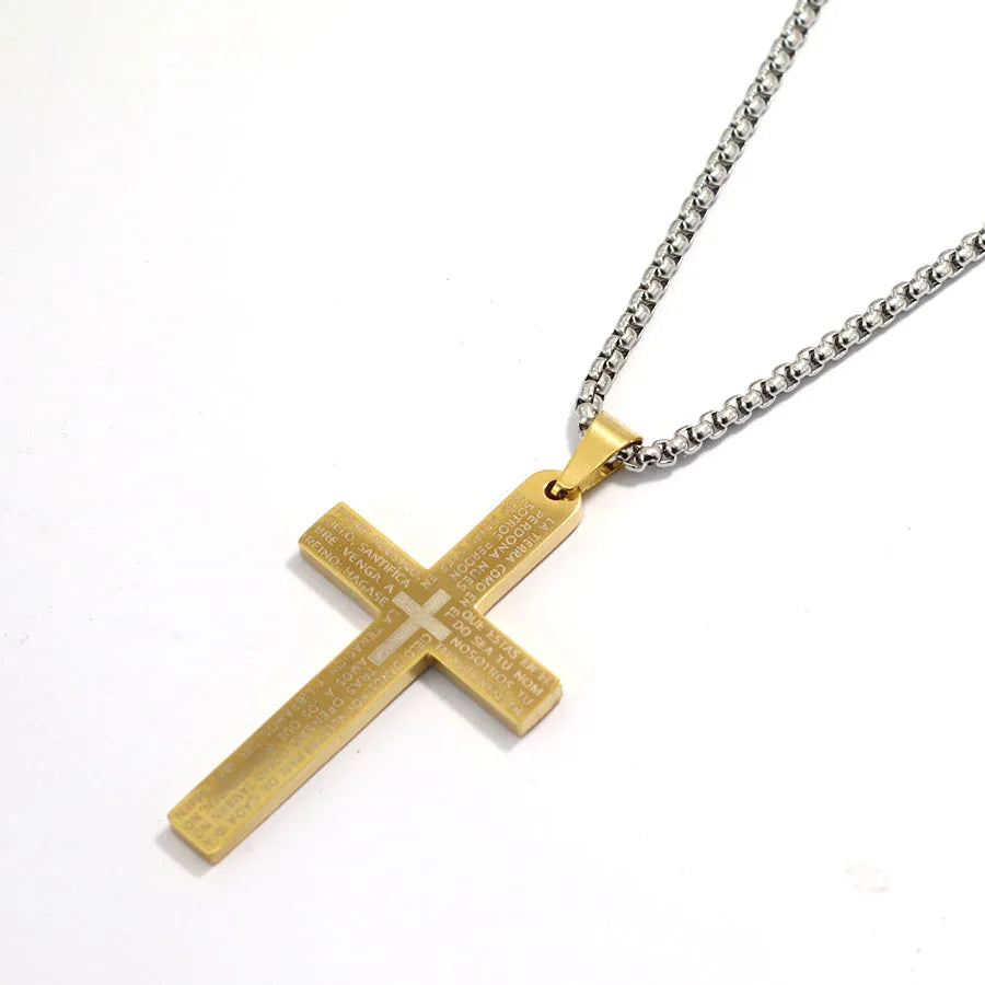 Classic Stainless Steel Cross Necklace for Men – 24-Inch Long Pendant, Hip-Hop Rock Style - Image 5