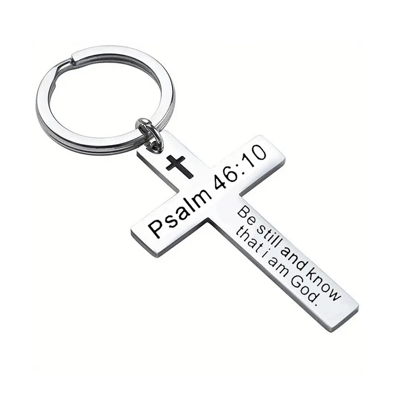 Christian Bible Verse Cross Pendant Keychain – Stainless Steel Religious Gift - Image 5