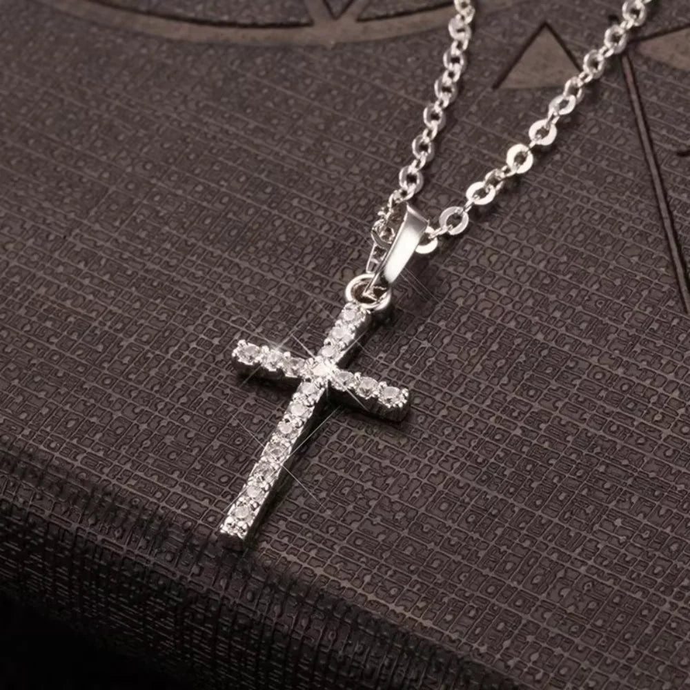 Cross Pendant Rhinestone Inlay Adjustable Necklace - Image 6