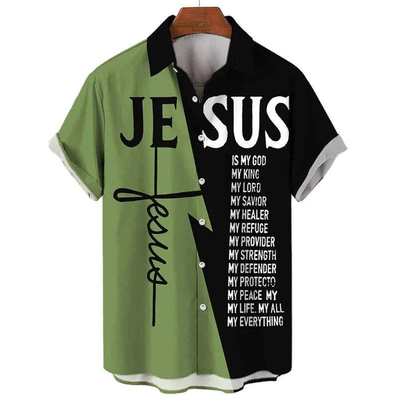 God Jesus 3D Printed Shirt – Knights Templar Graphic Casual Lapel Blouse for Men - Image 4