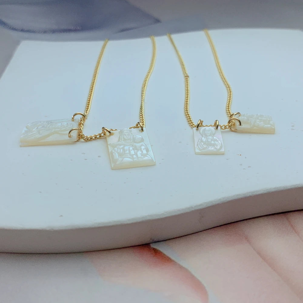 Jesus & Virgin Mary Scapular Necklace – Stainless Steel Mother of Pearl Pendant for Women - Image 4