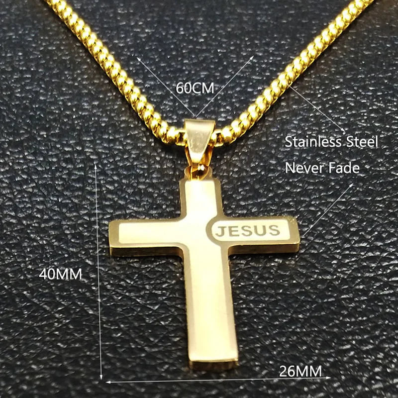 HNSP Stainless Steel Jesus Cross Pendant Necklace – Catholic Crucifix Chain for Men & Women - Image 2