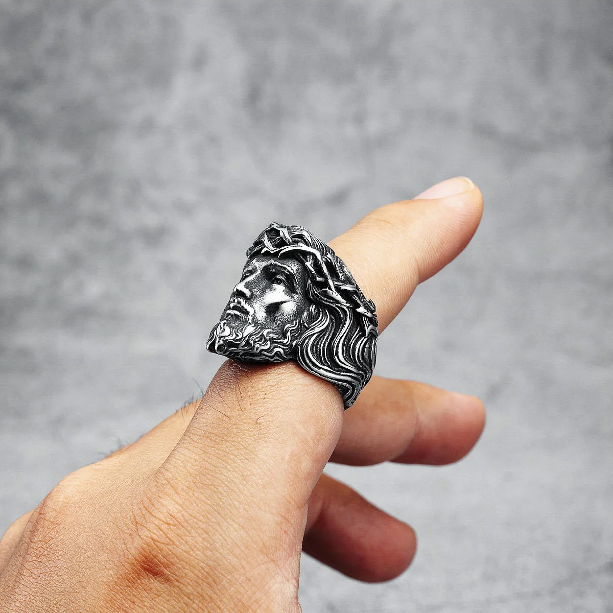 316L Stainless Steel Menโs Christian Jesus Face Ring - Image 3