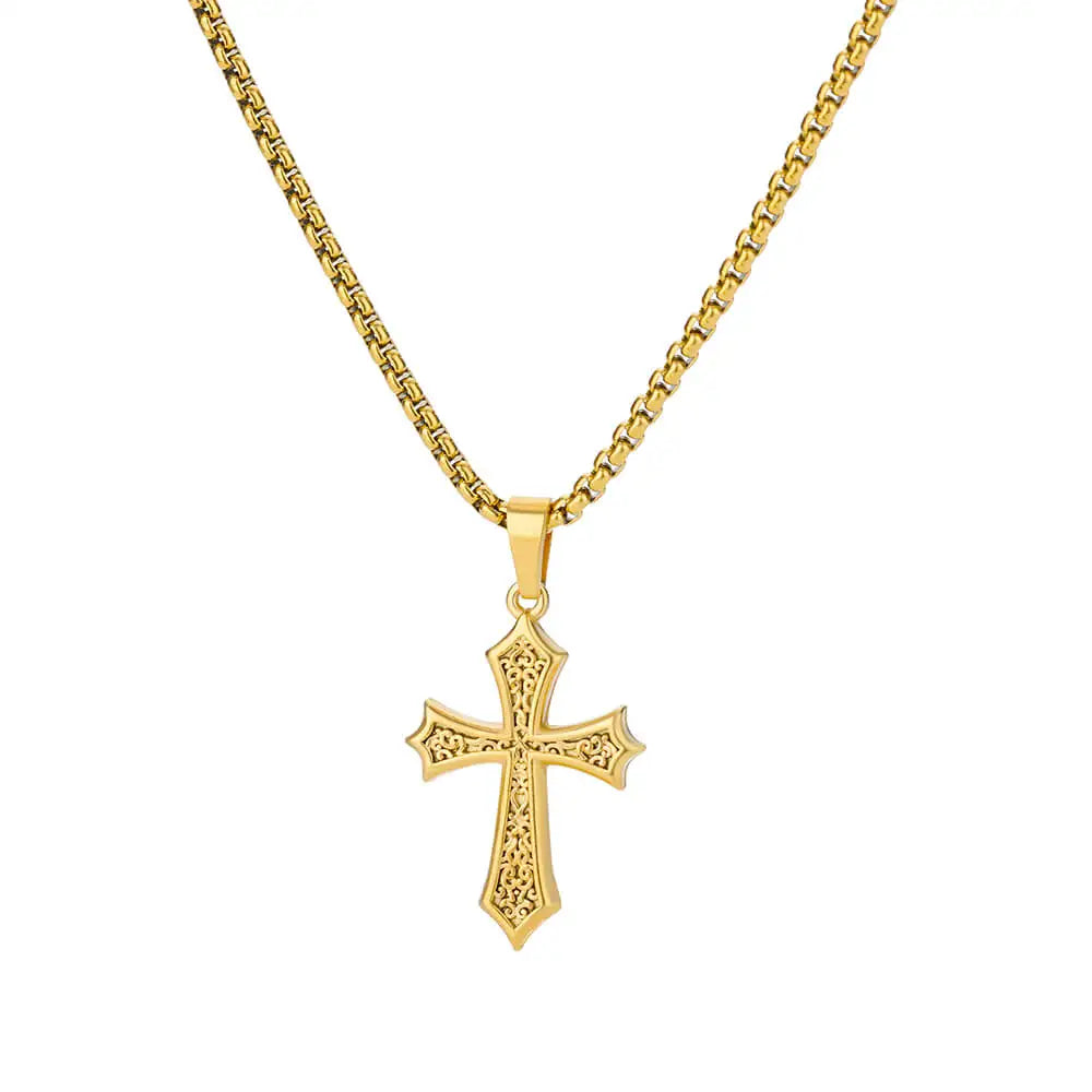 Caravaca Angels Crucifix Necklace – Gold Stainless Steel Jesus Cross for Men & Women - Image 24