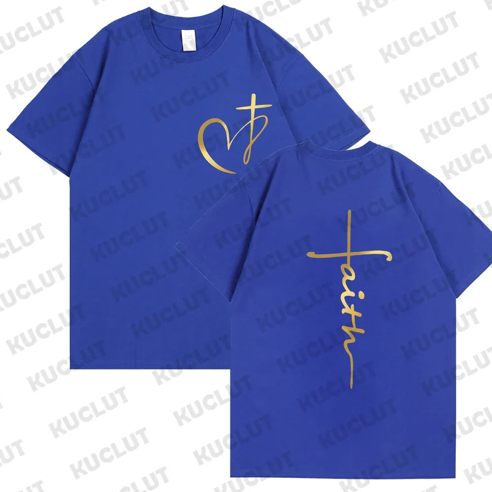 Heart Cross Print Christian T-Shirt - Image 7
