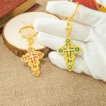 HT Orthodox Cross Keychain – Gold-Plated Mini Crucifix Pendant Religious Key Chain