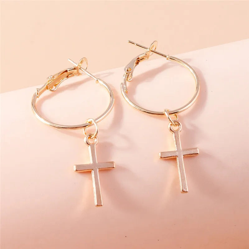 Fashion Zircon Crystal Cross Earrings – Gothic Punk Crucifix Dangle Jewelry for Men & Women - Image 16