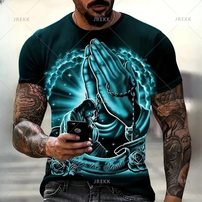 3D Jesus Print Pray T-Shirt – Christian Fashion Oversized Tee for Men - Image 11