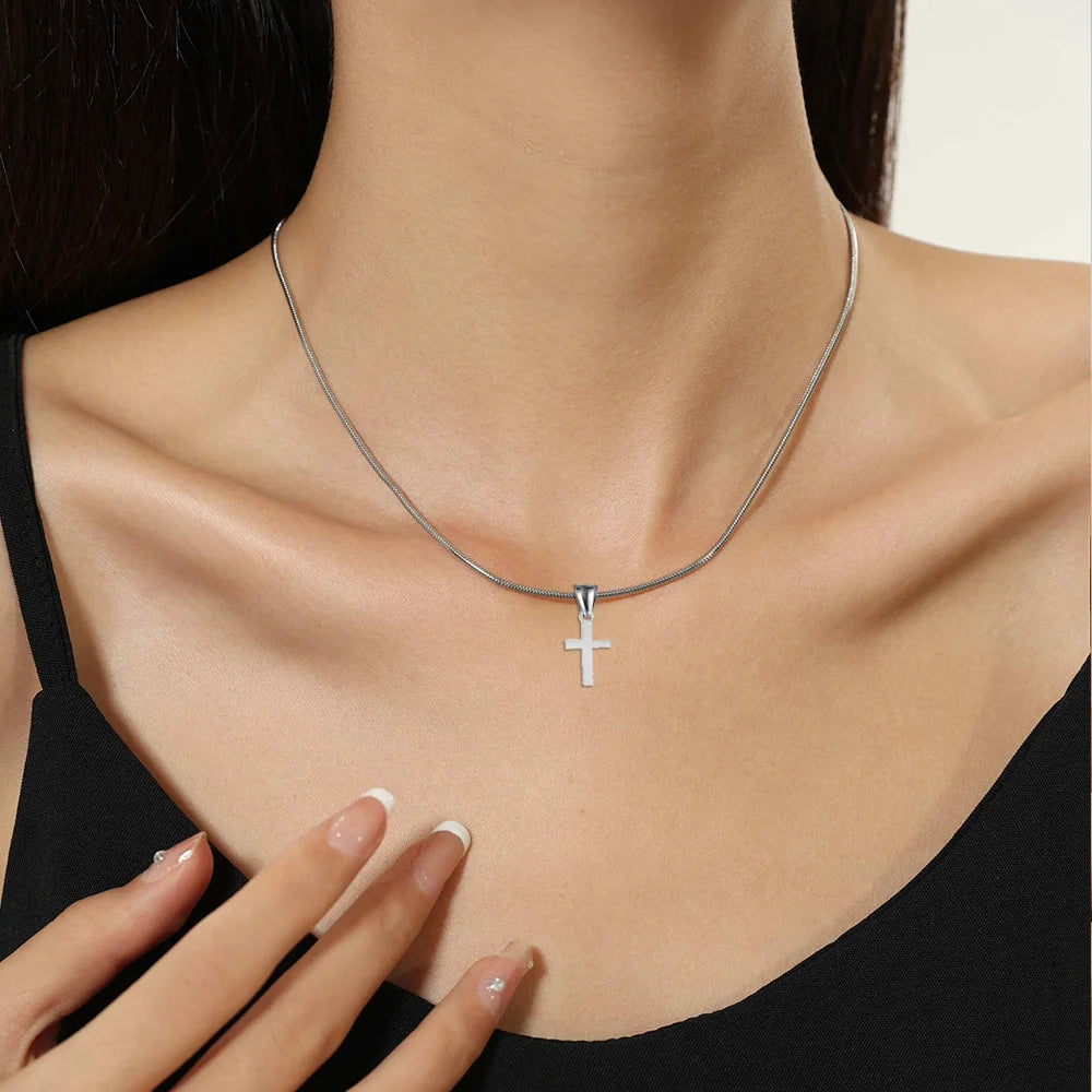 Fashion Small Jesus Cross Pendant Female Gold Silver Color Stainless Steel Snake Chain Necklace for Women Religious Jewelry Gift - Image 5