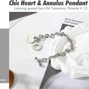 Love Heart Bible Verse Bracelet – Silver/Gold OT Clasp Chain Jewelry Gift for Women