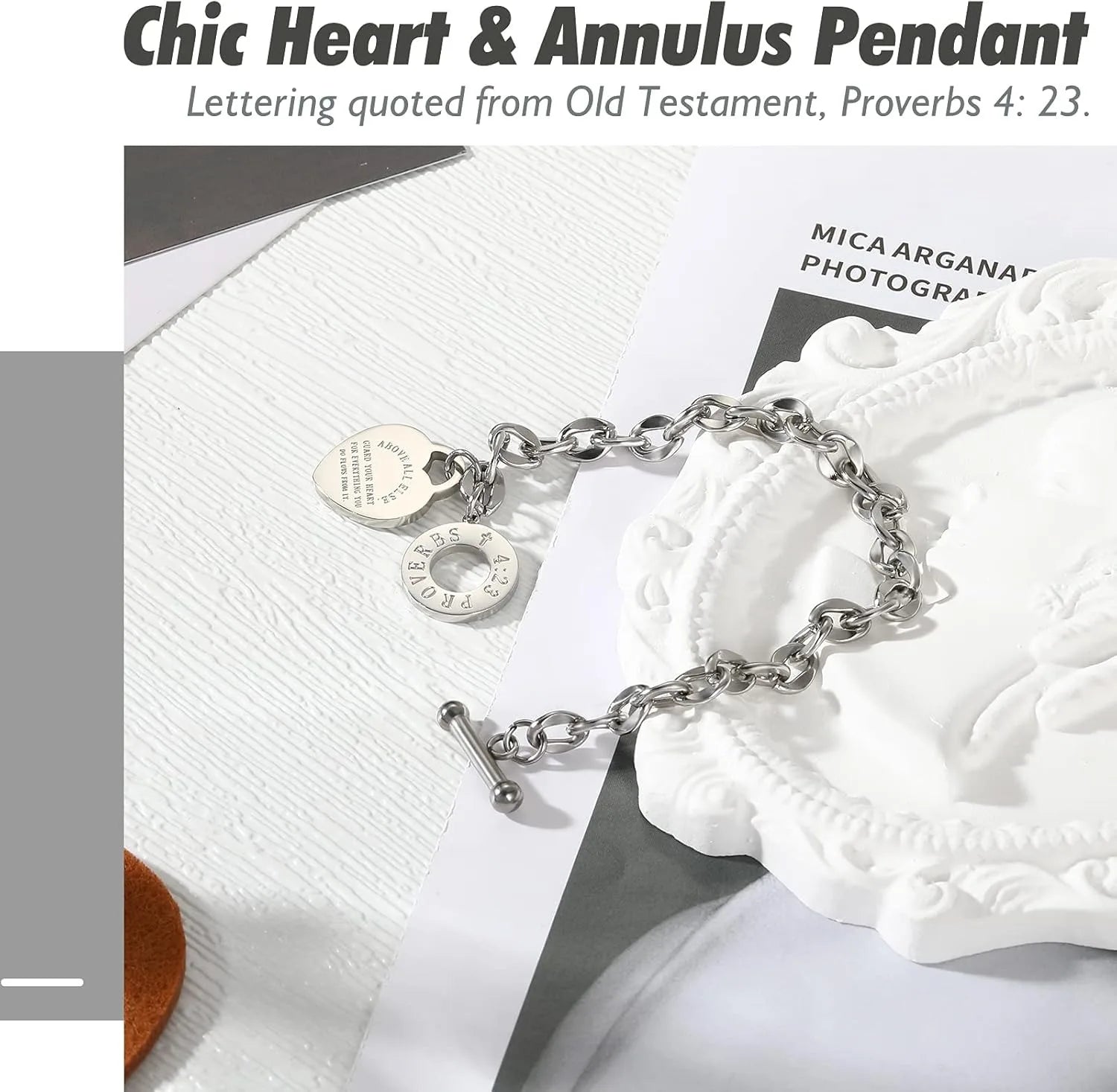 Love Heart Bible Verse Bracelet – Silver/Gold OT Clasp Chain Jewelry Gift for Women