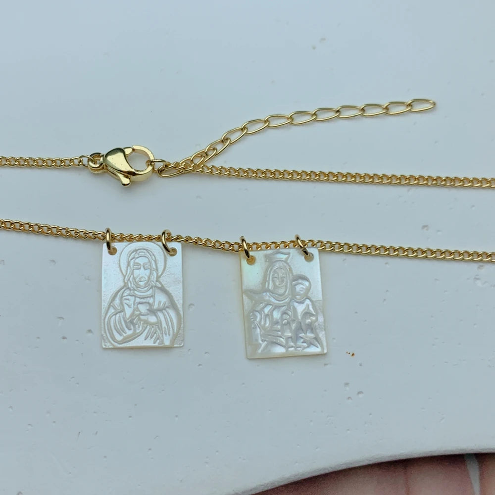 Jesus & Virgin Mary Scapular Necklace – Stainless Steel Mother of Pearl Pendant for Women - Image 6