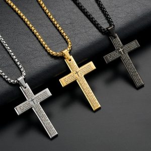HNSP Cross Chain Necklace – Stainless Steel Catholic Pendant for Men