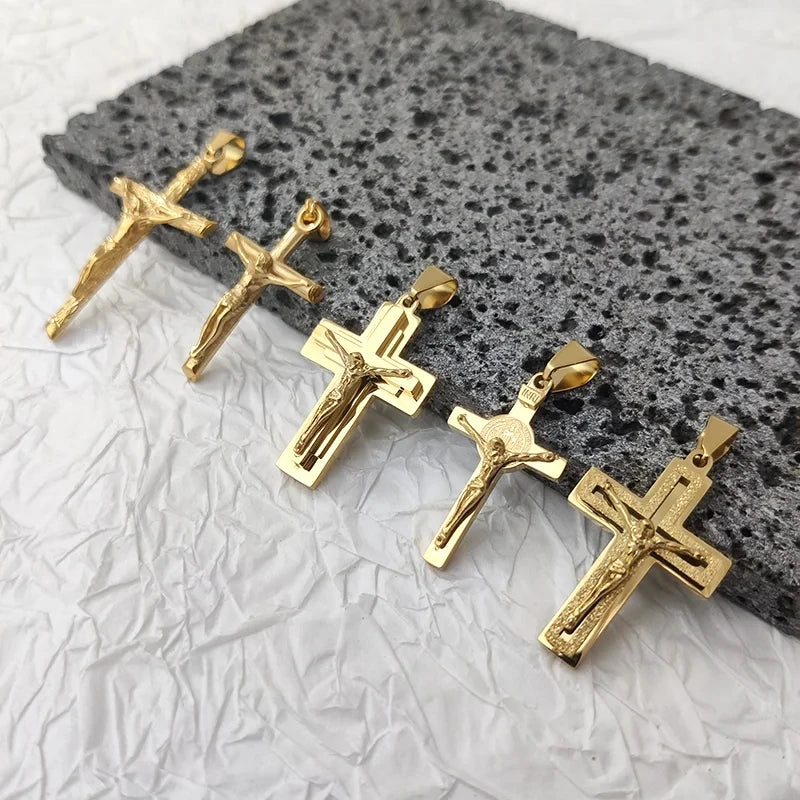 Jesus Cross 18K Gold Plated Stainless Steel Pendant Necklace – Unisex Religious Waterproof Jewelry - Image 4