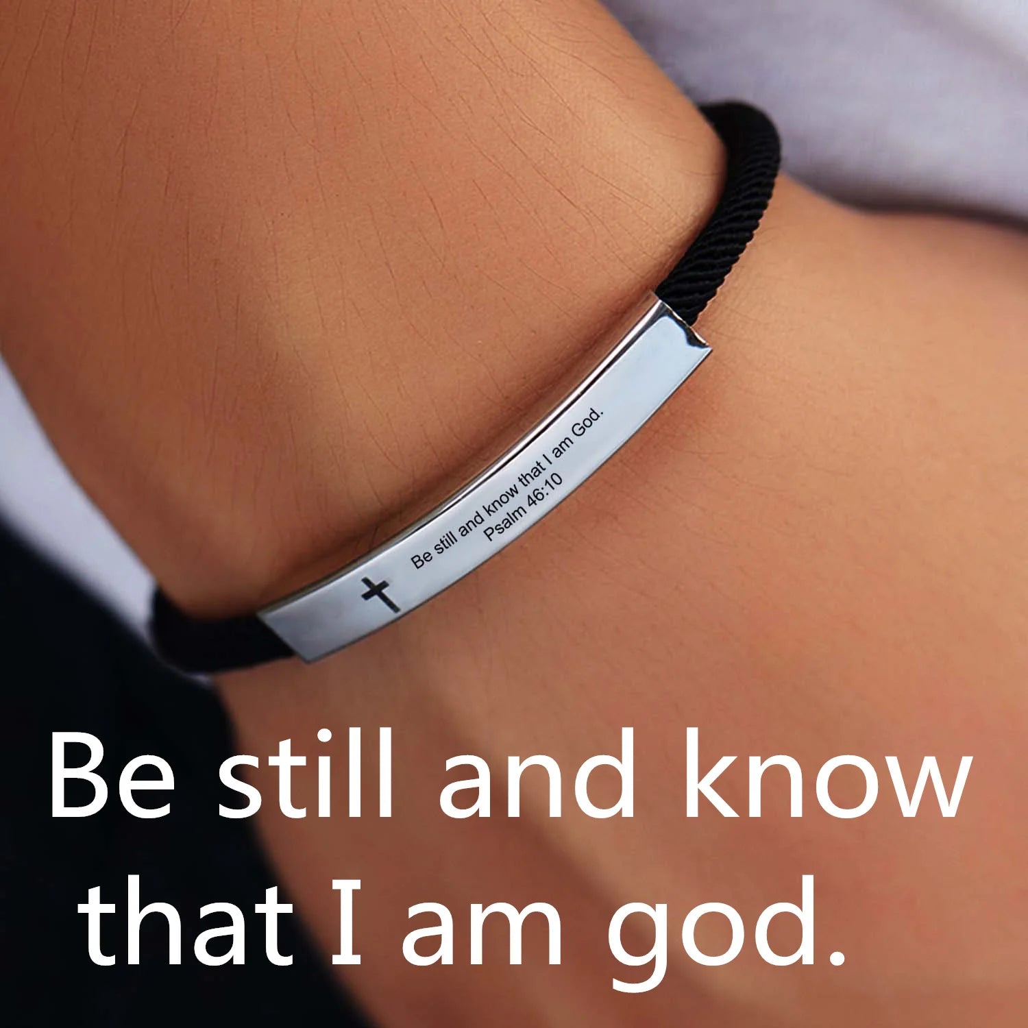 Cross Jesus Scripture Quote Bracelet – Engraved Bible Verse Stainless Steel Wristband - Image 6