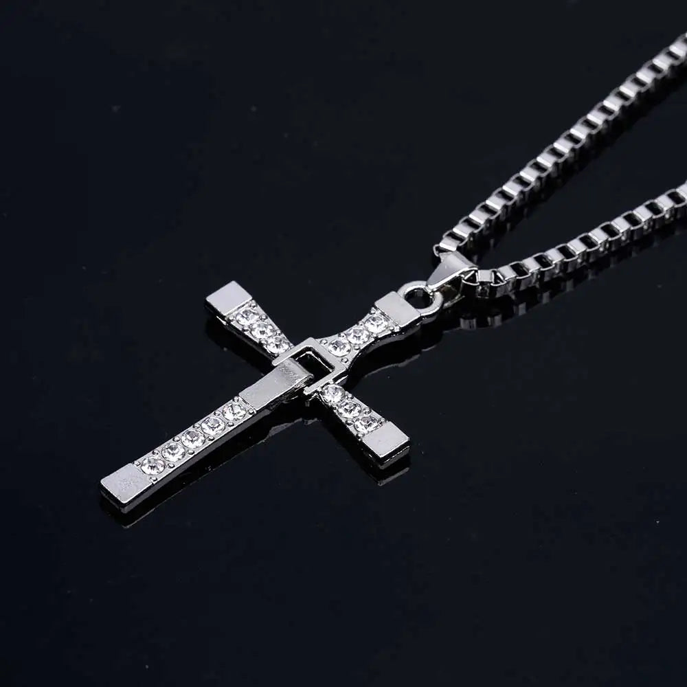 Dominic Toretto “The Fast and The Furious” Vin Diesel Inspired Crystal Jesus Cross Pendant Necklace - Image 2