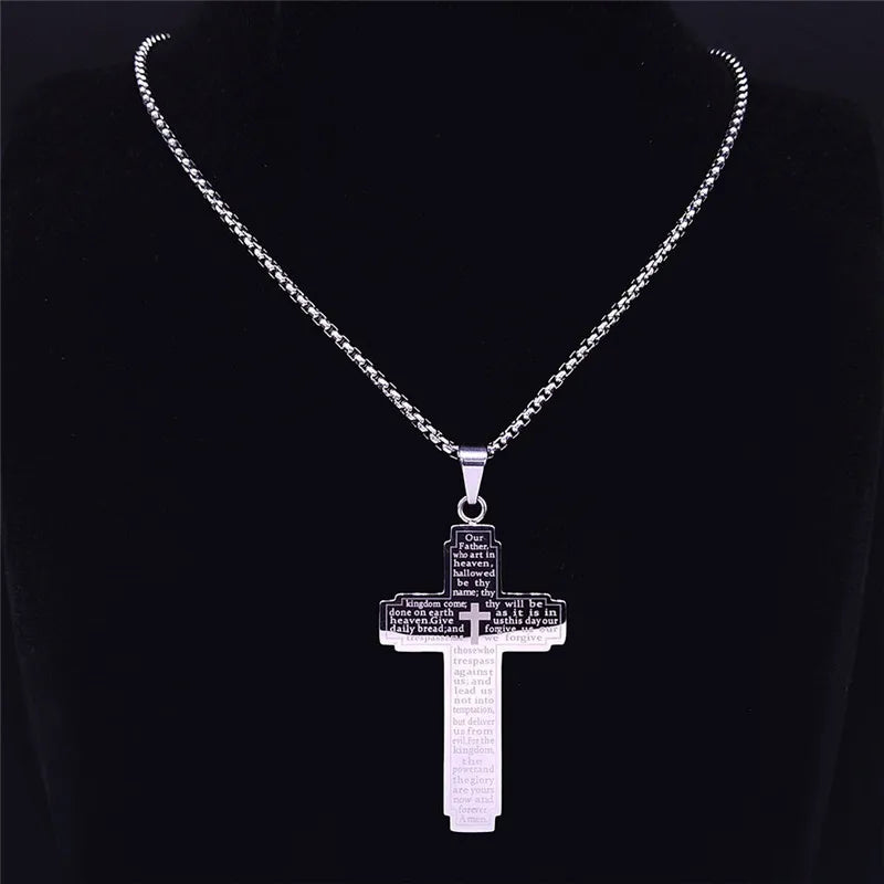 Christian Bible Cross Chain Necklace – Stainless Steel Prayer Pendant for Men - Image 5