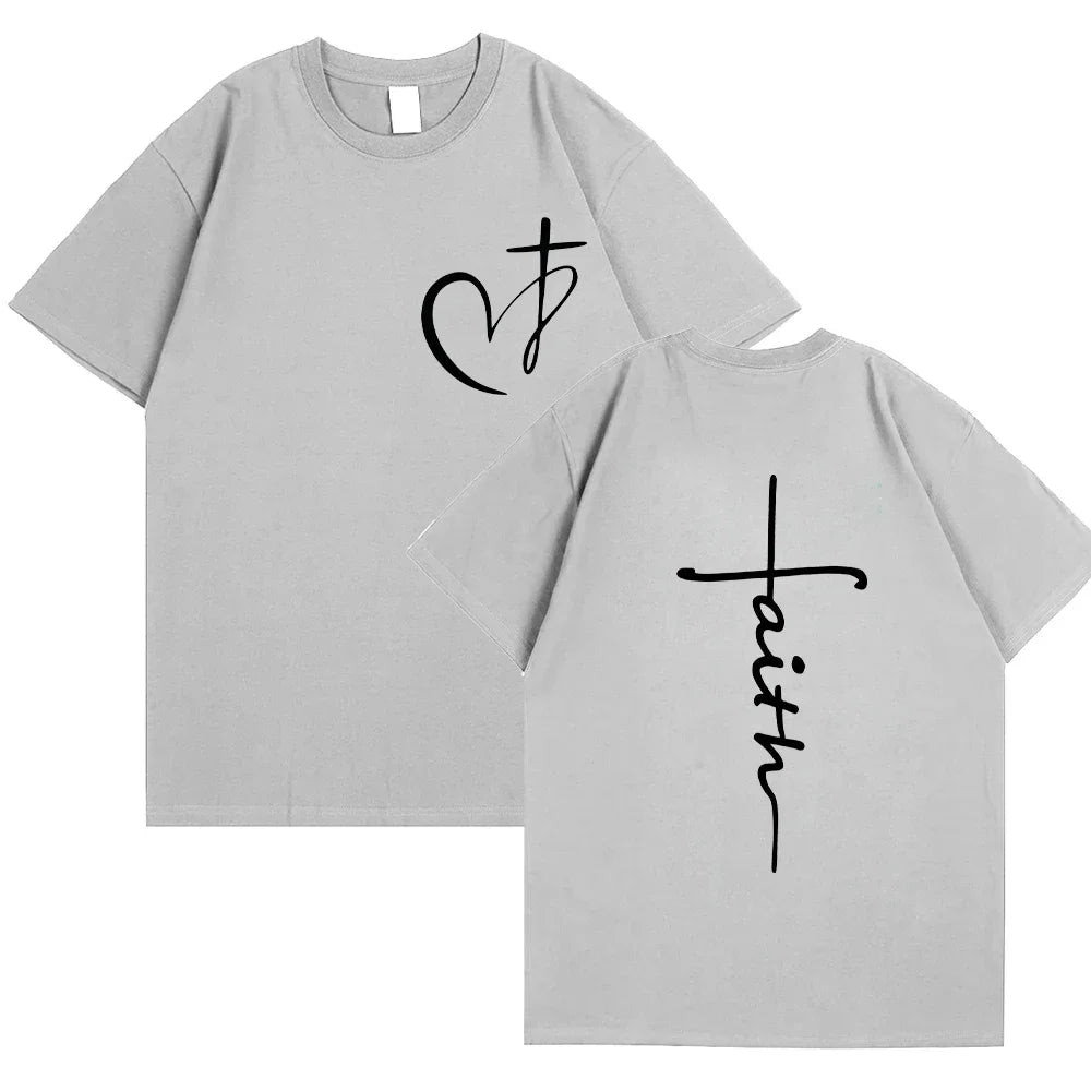 Heart Cross Print Christian T-Shirt - Image 3