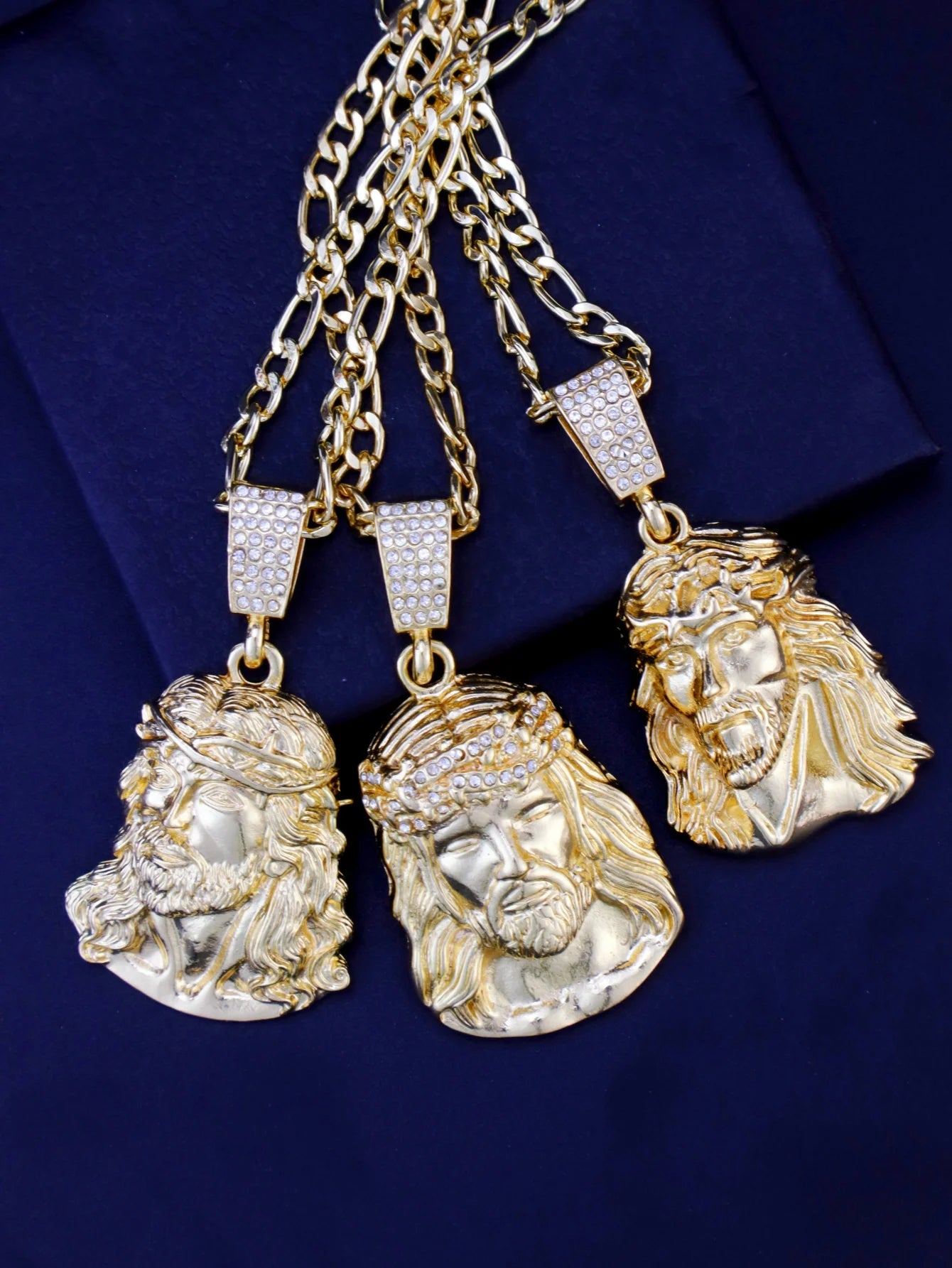 Hip Hop Punk Style Jesus Head Pendant Necklace – Gold Plated Figaro Chain for Men & Women - Image 2
