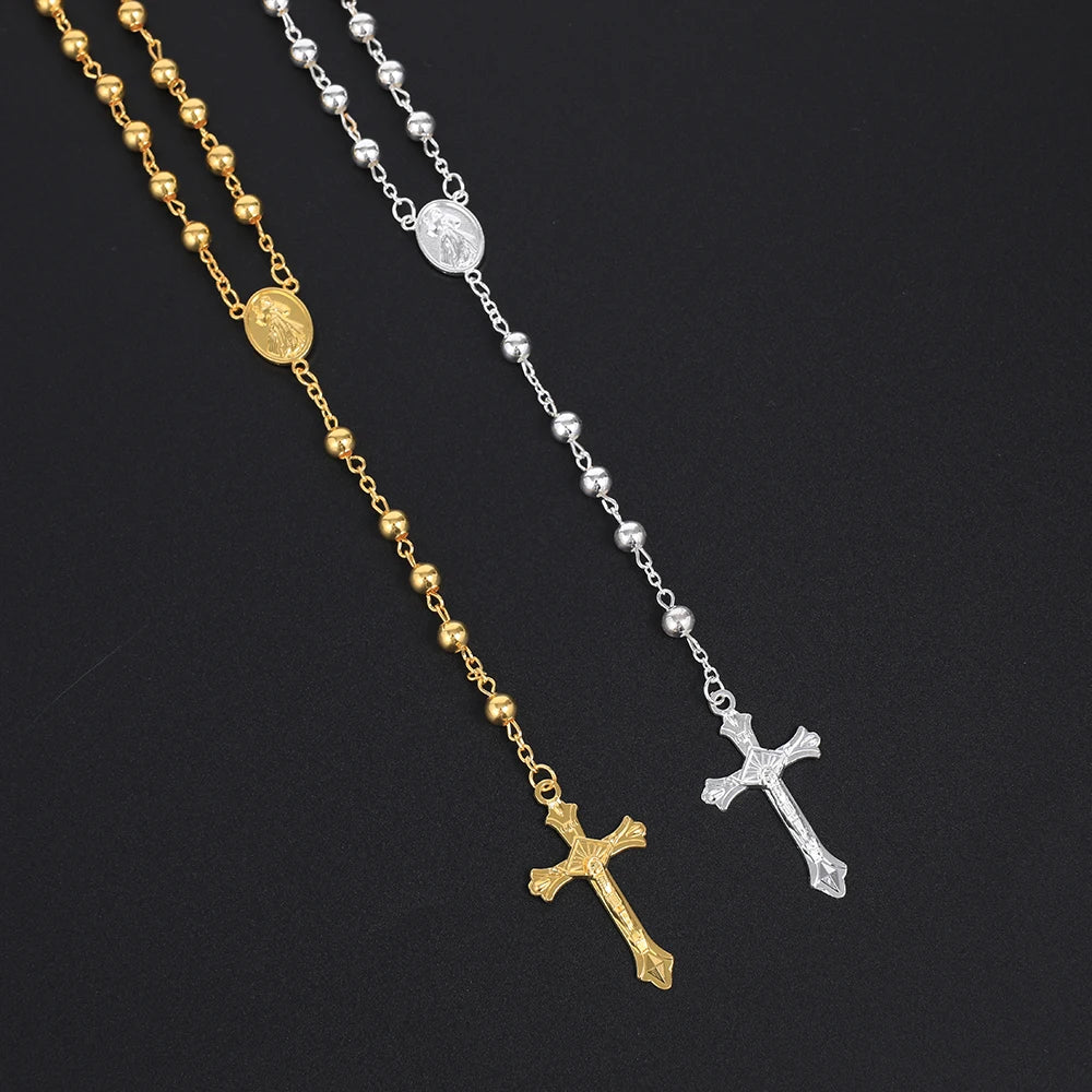 Gold Color Rosary Necklace – Long Crucifix Chain with 6MM Beads for Men & Women - Image 4