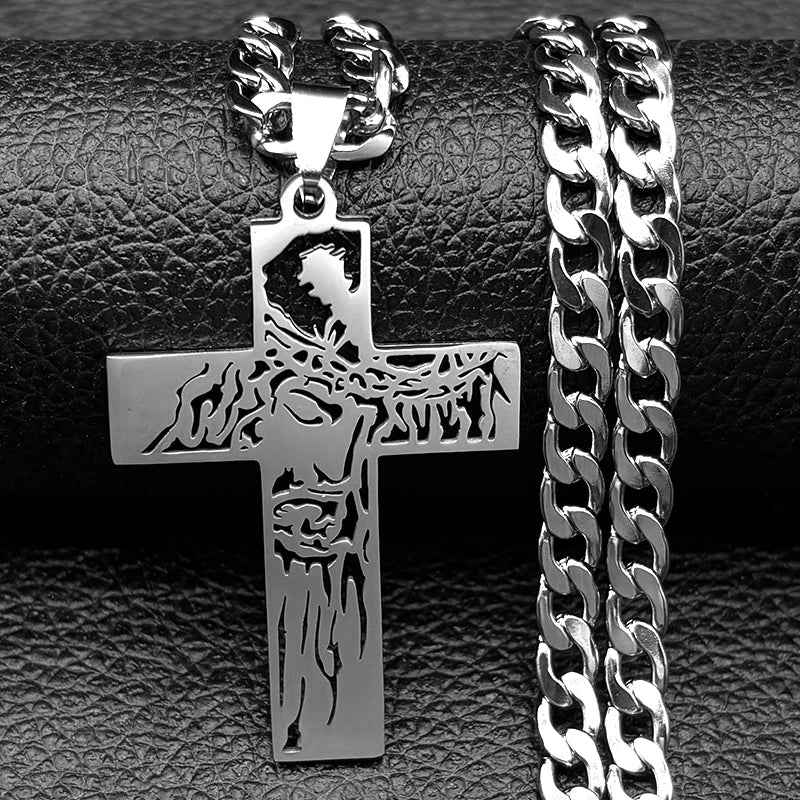 Crown of Thorns Jesus Cross Necklace – Gold-Plated Hip Hop Punk Crucifix Pendant for Men - Image 17