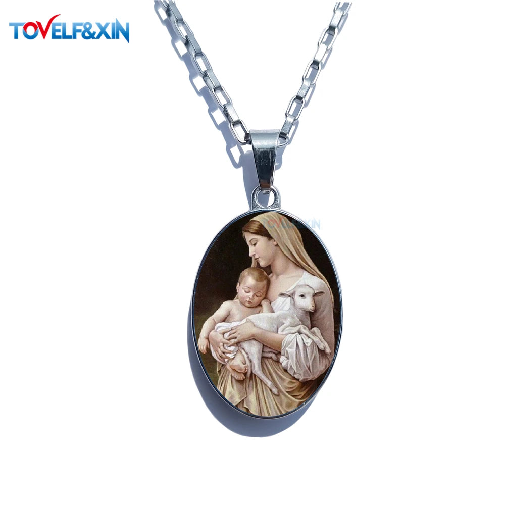 Jesus & Maria Double-Sided Pendant Necklace – Stainless Steel Christian Jewelry Gift - Image 9