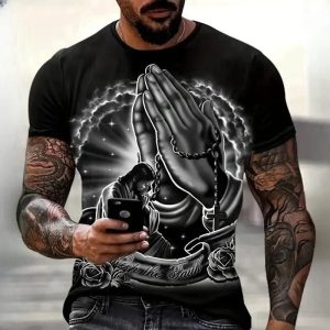 3D Jesus Print Pray T-Shirt – Christian Fashion Oversized Tee for Men