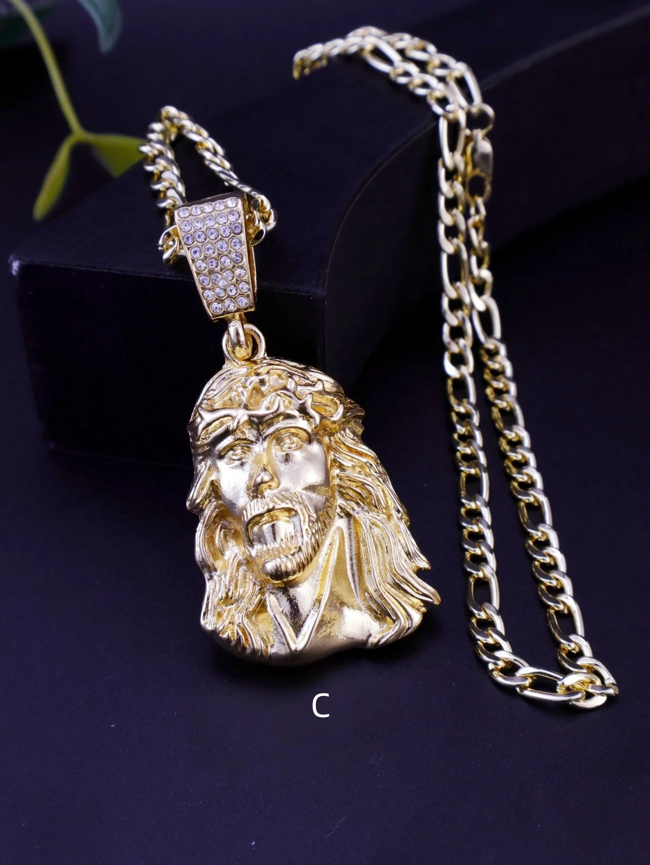 Hip Hop Punk Style Jesus Head Pendant Necklace – Gold Plated Figaro Chain for Men & Women - Image 6