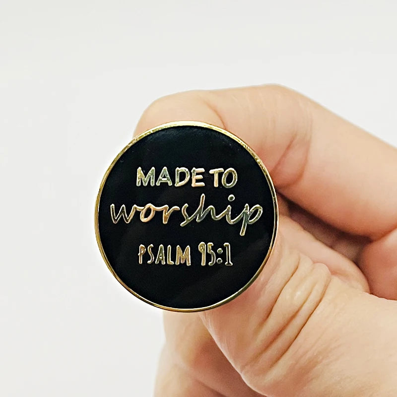 Made to Worship Enamel Pin – Psalm 95 Black Button Badge Christian Jewelry - Image 4