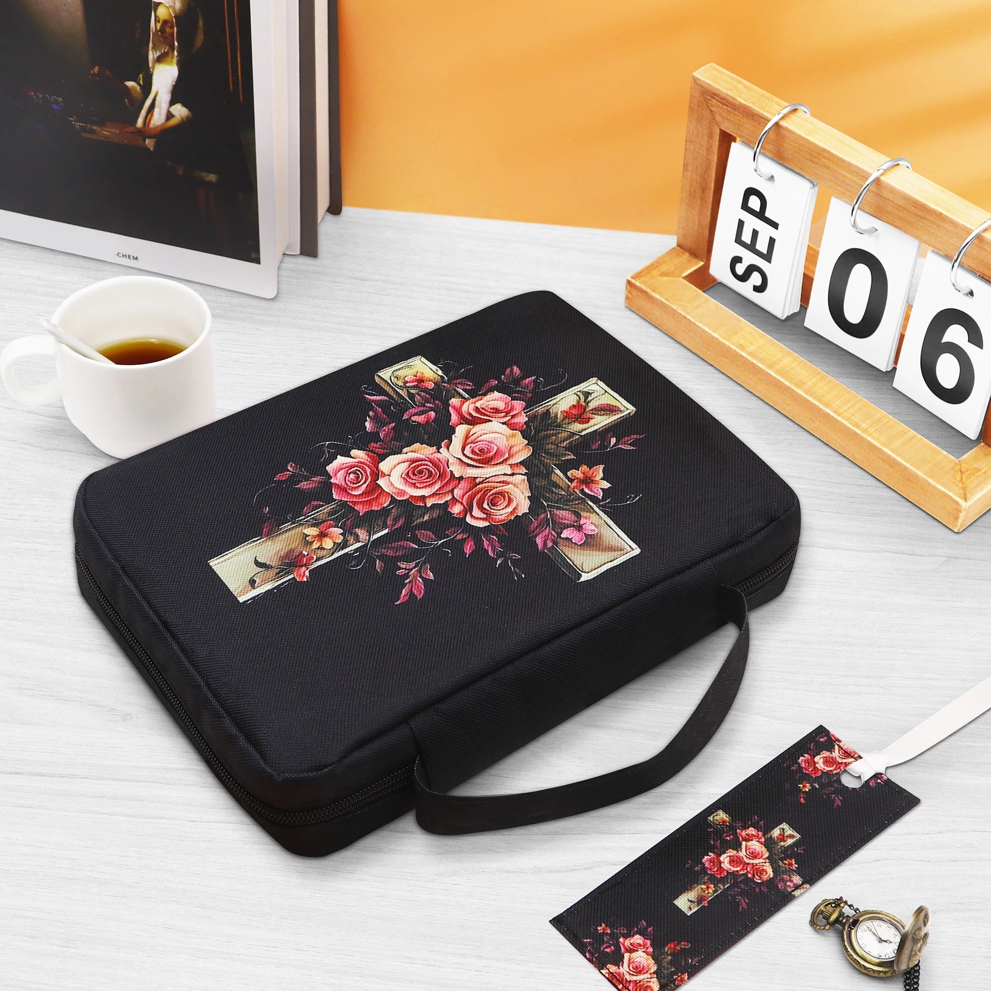 Floral Bible Cover with Handle & Pocket – Bible Case Organizer for Girls - Image 5