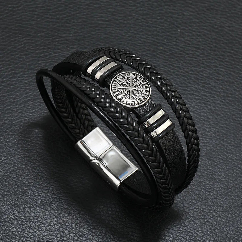 Men’s Musical Symbol Leather Bracelet – Vintage Multi-Layer Wristwear - Image 4