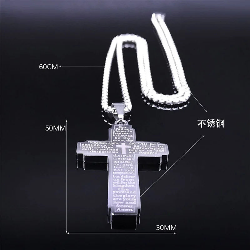 HNSP 316L Stainless Steel Cross Necklace for Men – Jesus Chain Pendant Religious Protection Jewelry - Image 3